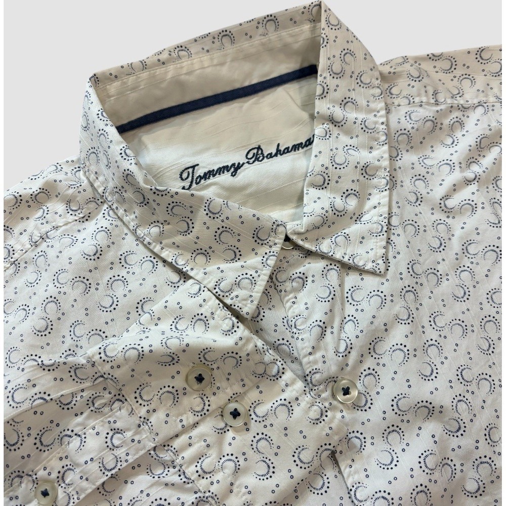 Tommy Bahama Men's XL Cotton Silk Long Sleeve Button Up Shirt Geometric Pattern
